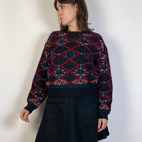 Vintage 1980s RUSTIC Cottage Core Scandinavian FOLK Style WOOL Sweater! Medium - Picture 4 of 8